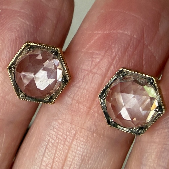 Designer CATHY WATERMAN 22K Yellow Gold Rose Cut Topaz Hexagon Stud Earrings NEW - Picture 4 of 14